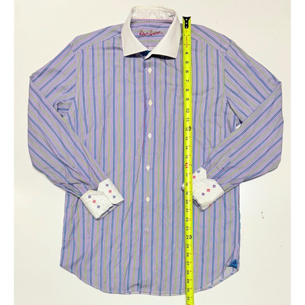 Robert Graham Striped Button Down Shirt Men's L Blue White Collar Flip‎ Cuffs